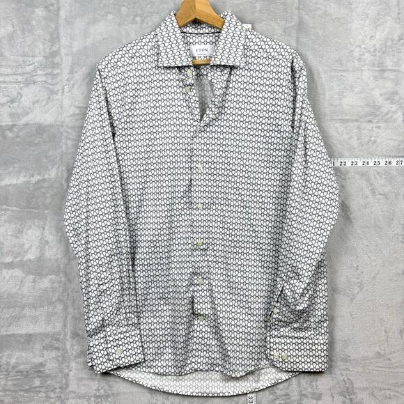 Eton Contemporary Fit Geometric Chain Print Shirt Men Size 40 15¾ Fine Cotton - Picture 2 of 12